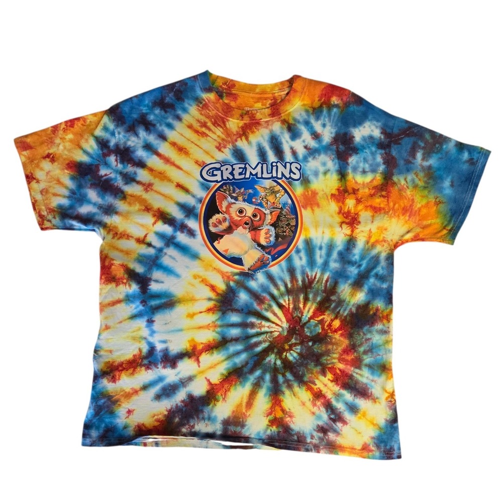 HANES Upcycle Tie Dye Gremlins Gizmo Graphic T-Shirt Unisex XL Multi Color 80s - Picture 4 of 9